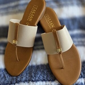 Italian Shoemakers Women's Tan and Cream Slide Sandals